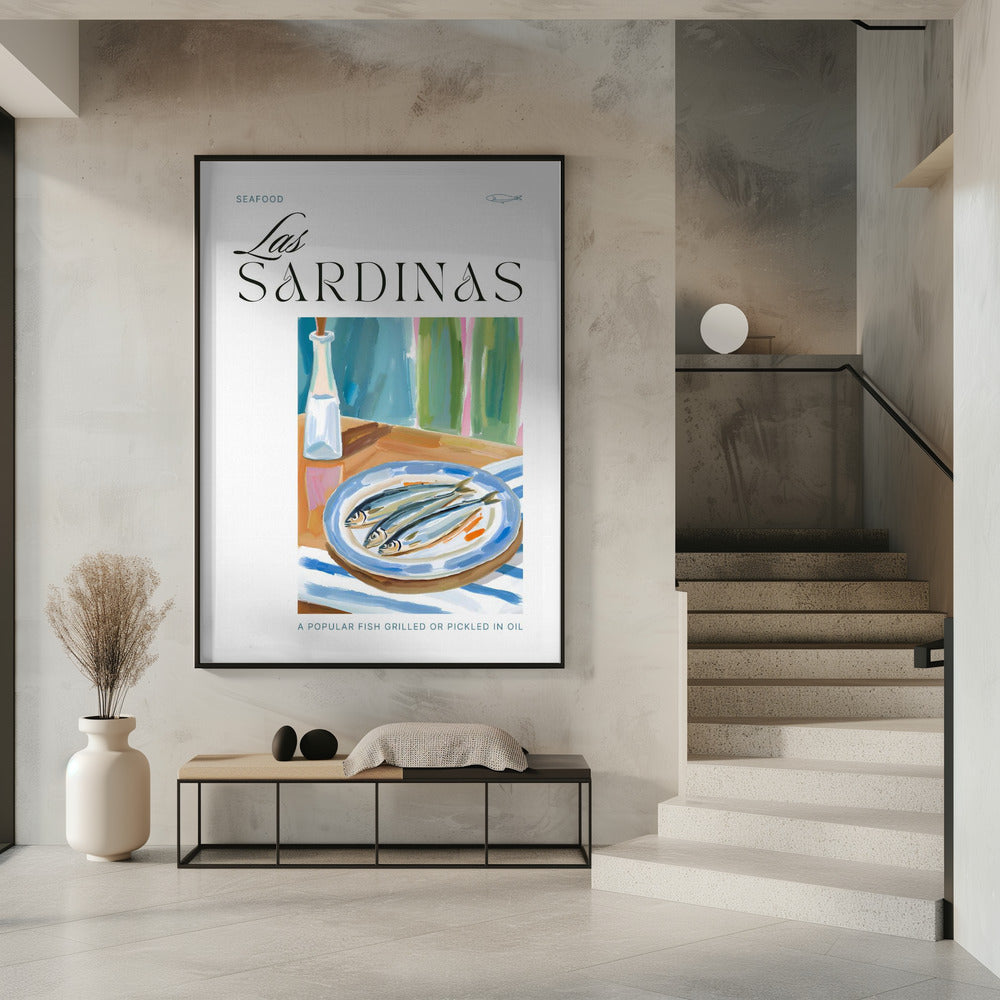 Teller Sardinen mit Flasche | Poster