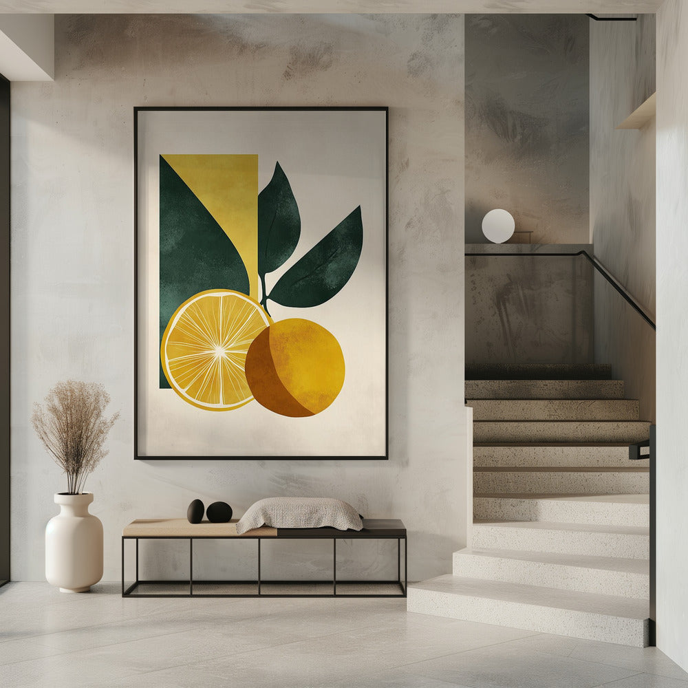 Gelbe Zitrone mit grünen Blättern Serenity | Poster
