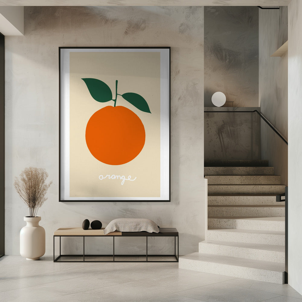 Stilisierte Orange mit dunkelgrünen Blättern | Poster