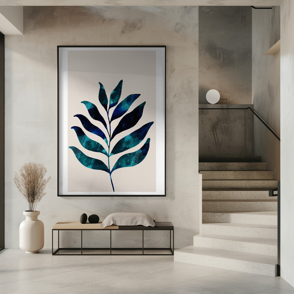 Botanisches Design mit dunkelblauem Aquarell | Poster