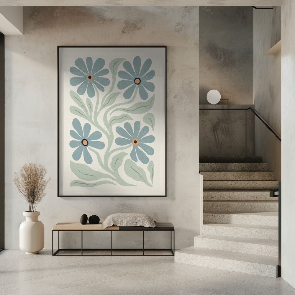Abstrakte Blumen Blau und Grün | Poster