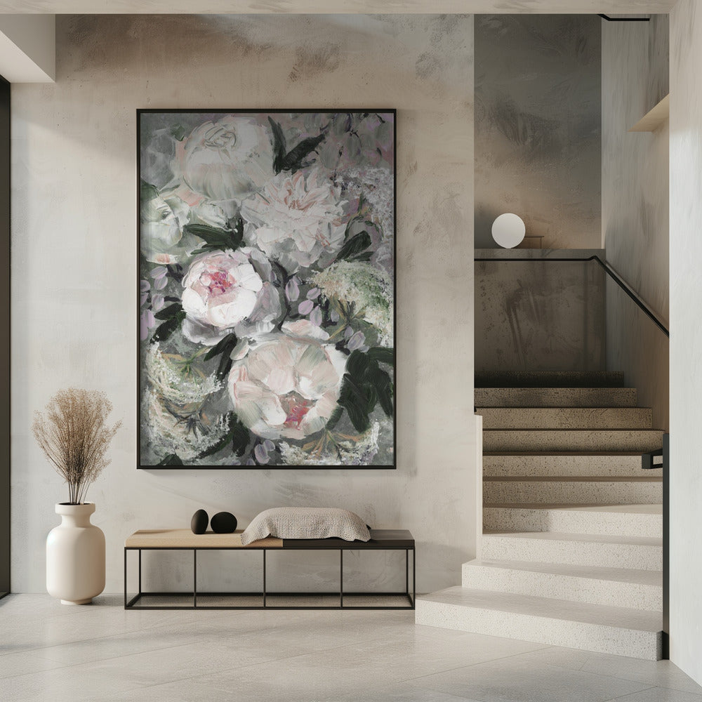 Blumenkomposition mit weißen und rosa Blumen | Poster