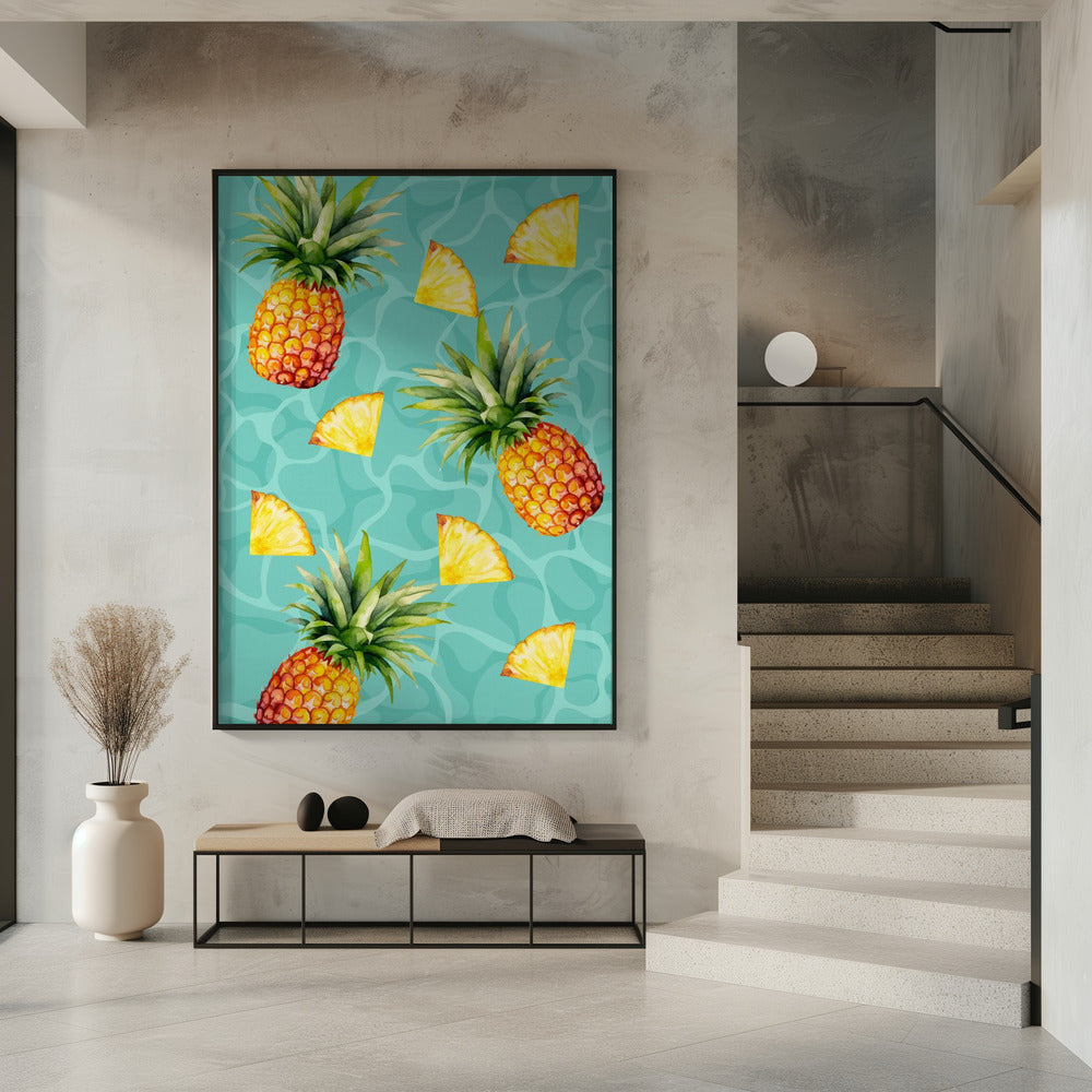 Exotic Pineapple & Slices Aesthetic Pattern - Tropical Summer watercolor | Poster