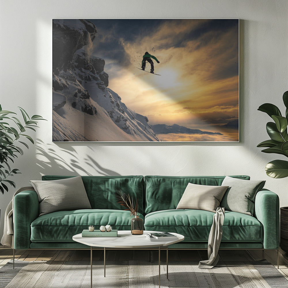 Snowboarden bei Sonnenuntergang | Leinwand