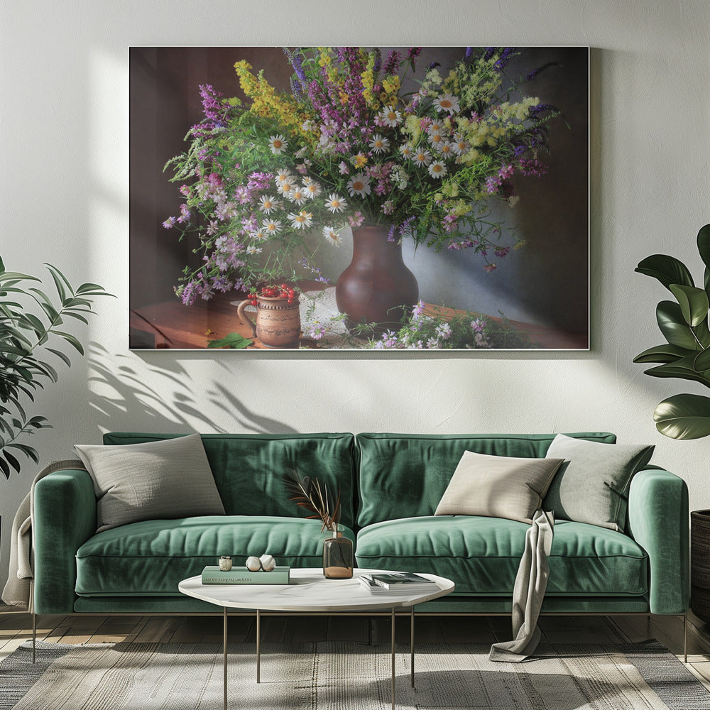Stillleben mit Wildblumen und Beeren | Leinwand