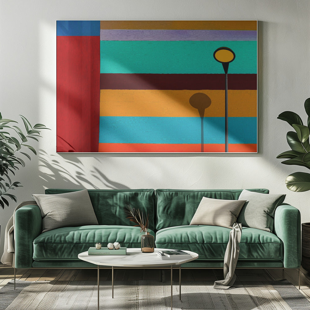Lampe und gestreifte Wand | Leinwand