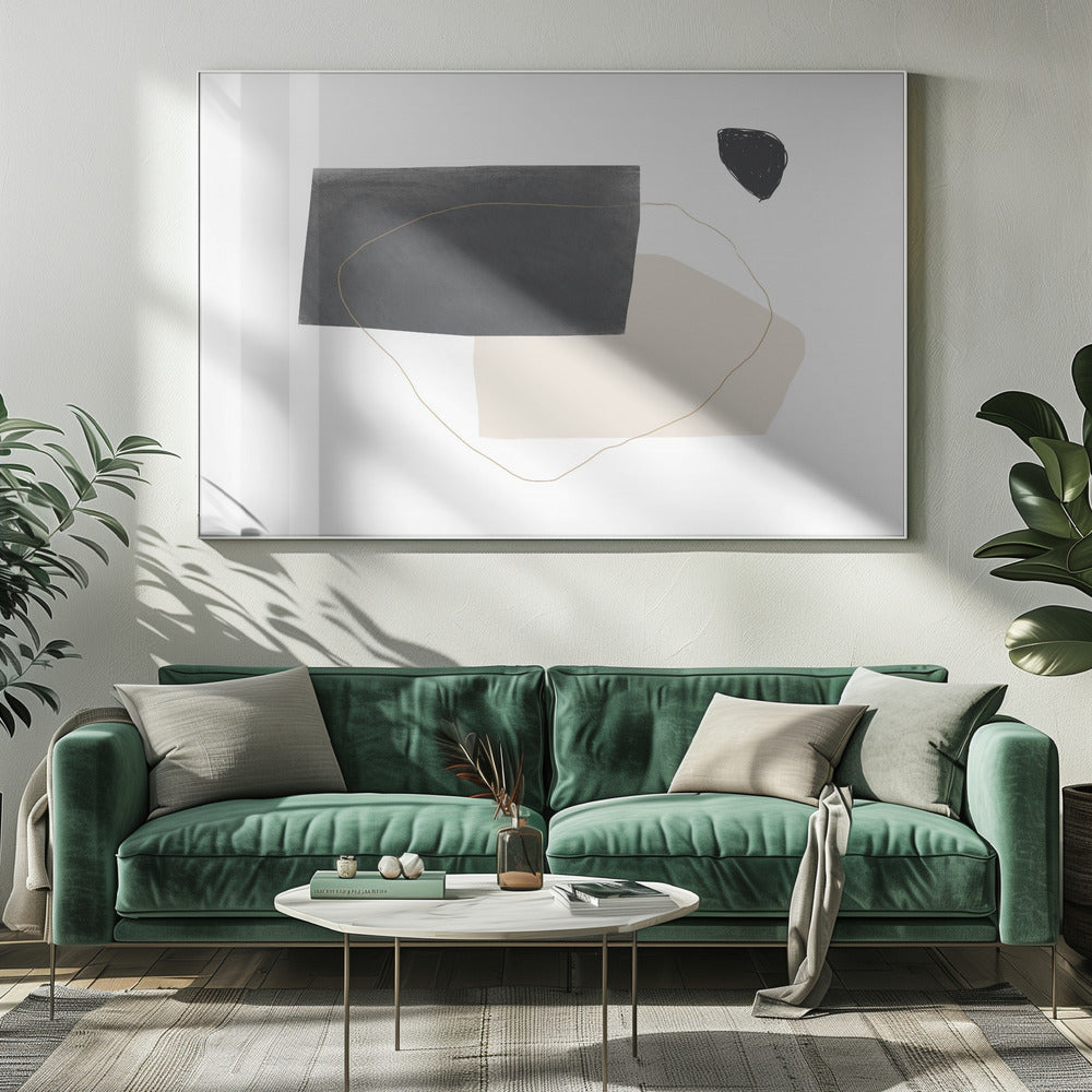 Geometrische Formen in Schwarz, Grau und Beige | Leinwand