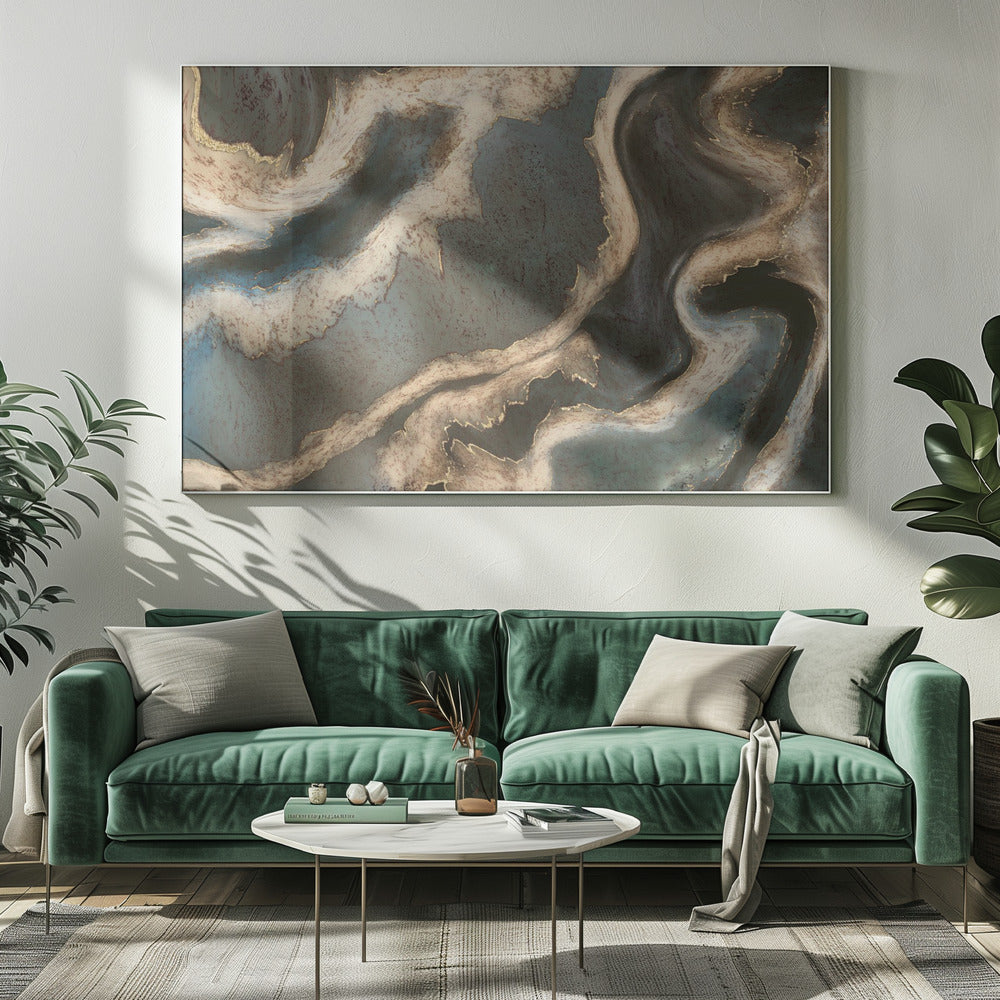 Alcohol Ink Green Blue Gold Beige | Canvas