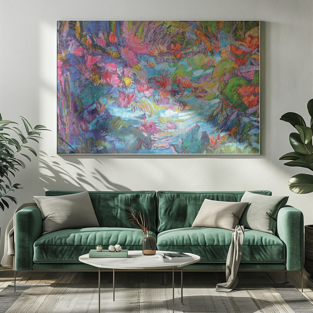Lebendiger Gartenfluss | Leinwand