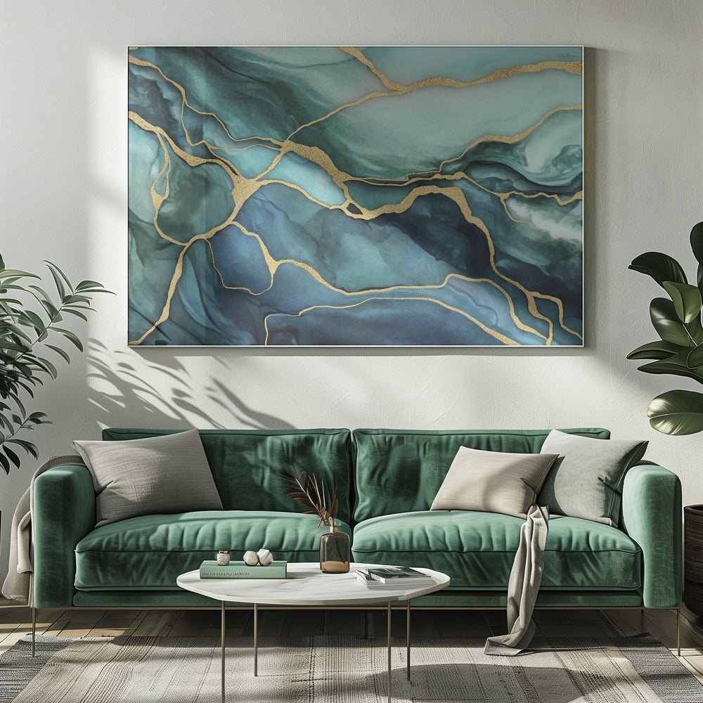 Marmor Eleganz Blaugrün Gold | Leinwand