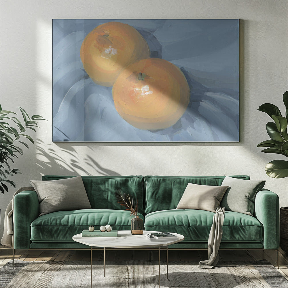 Orangen auf Blau | Leinwand