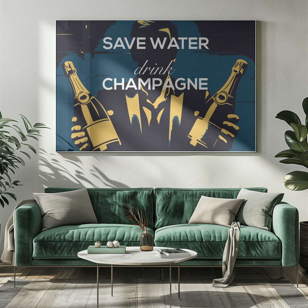 Wasser sparen - Champagner trinken | Leinwand