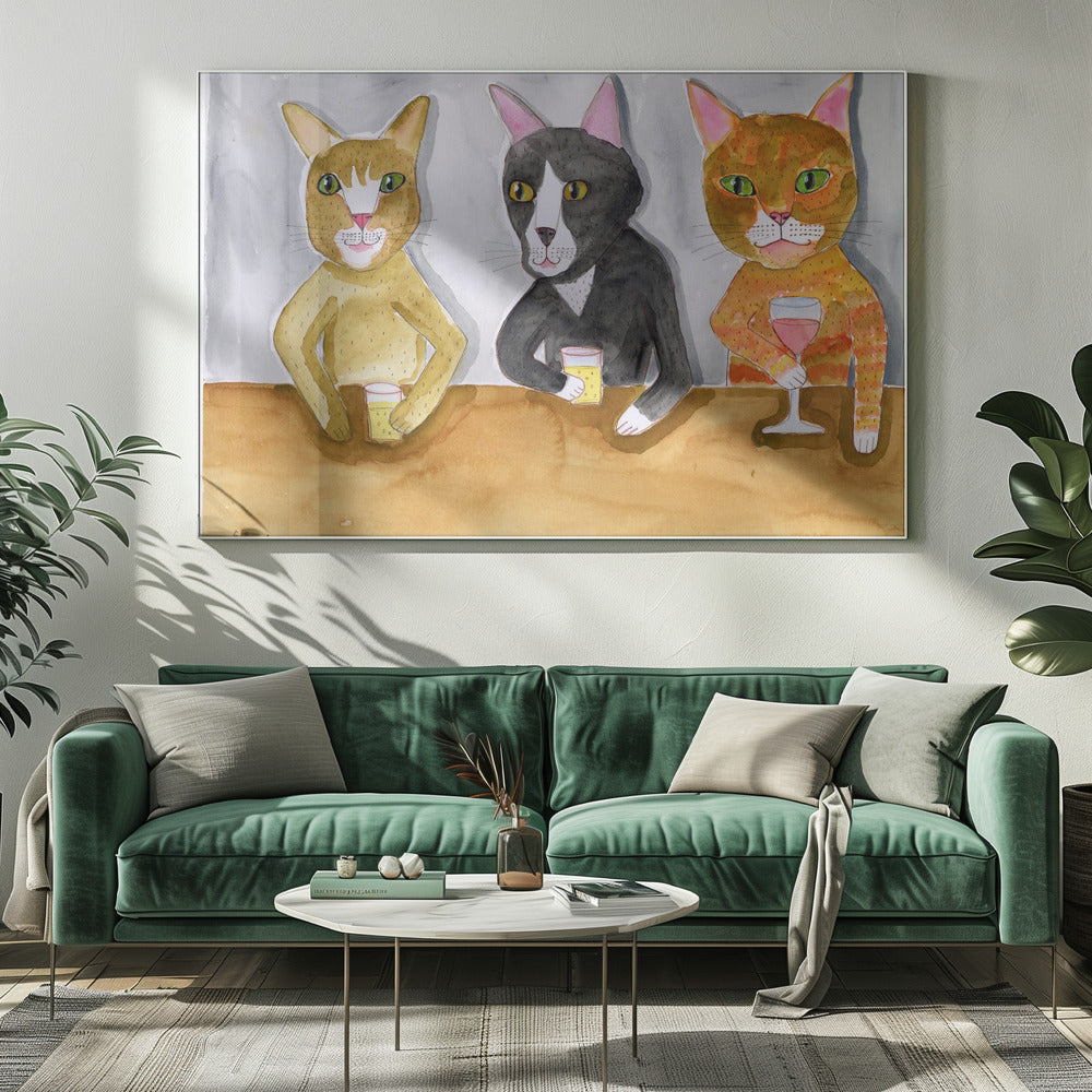Drei Katzen an der Bar | Leinwand