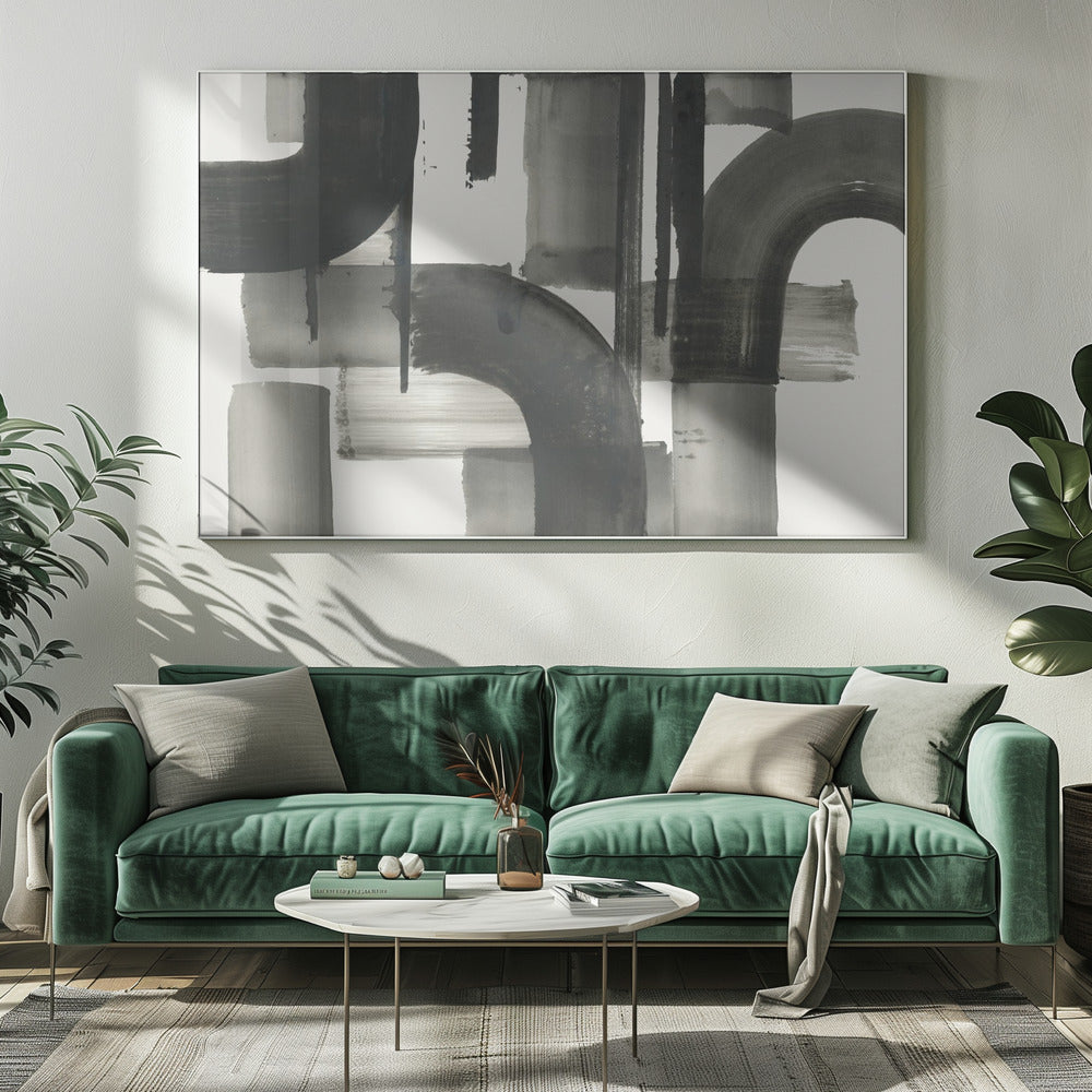 Monochrome abstrakte schwarze Formen 2 | Leinwand