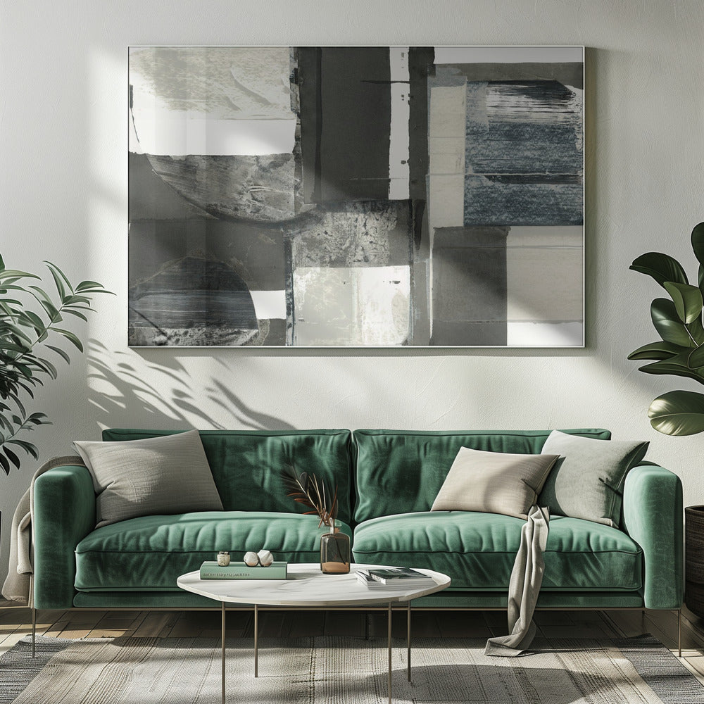 Monochrome schwarze abstrakte Formen Licht 1 | Leinwand