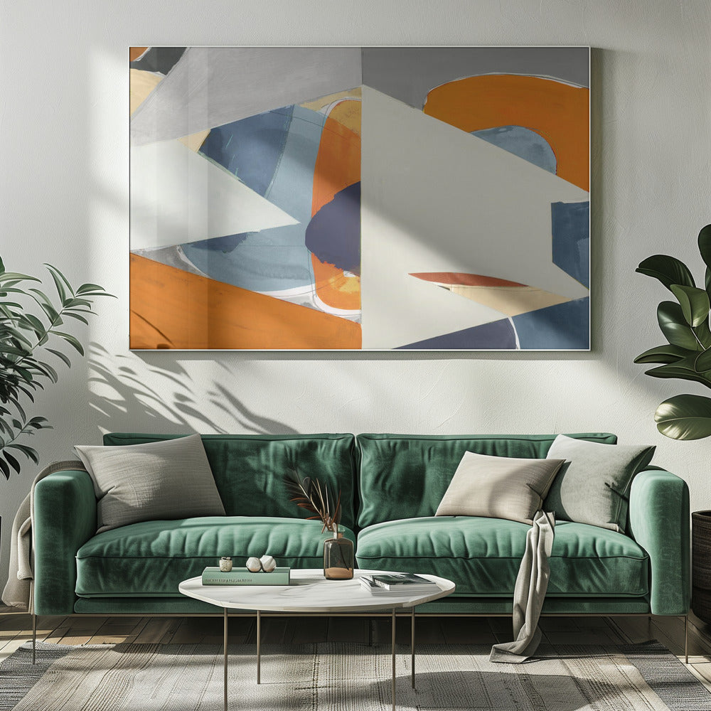 Orange, Blaugrau Abstrakter Kunstdruck | Leinwand