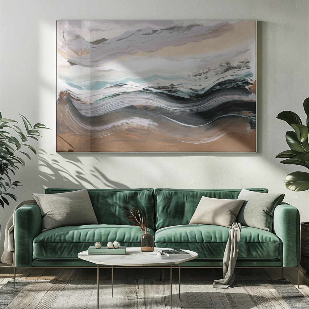 Abstrakte Landschaft Wellen Mokka | Leinwand