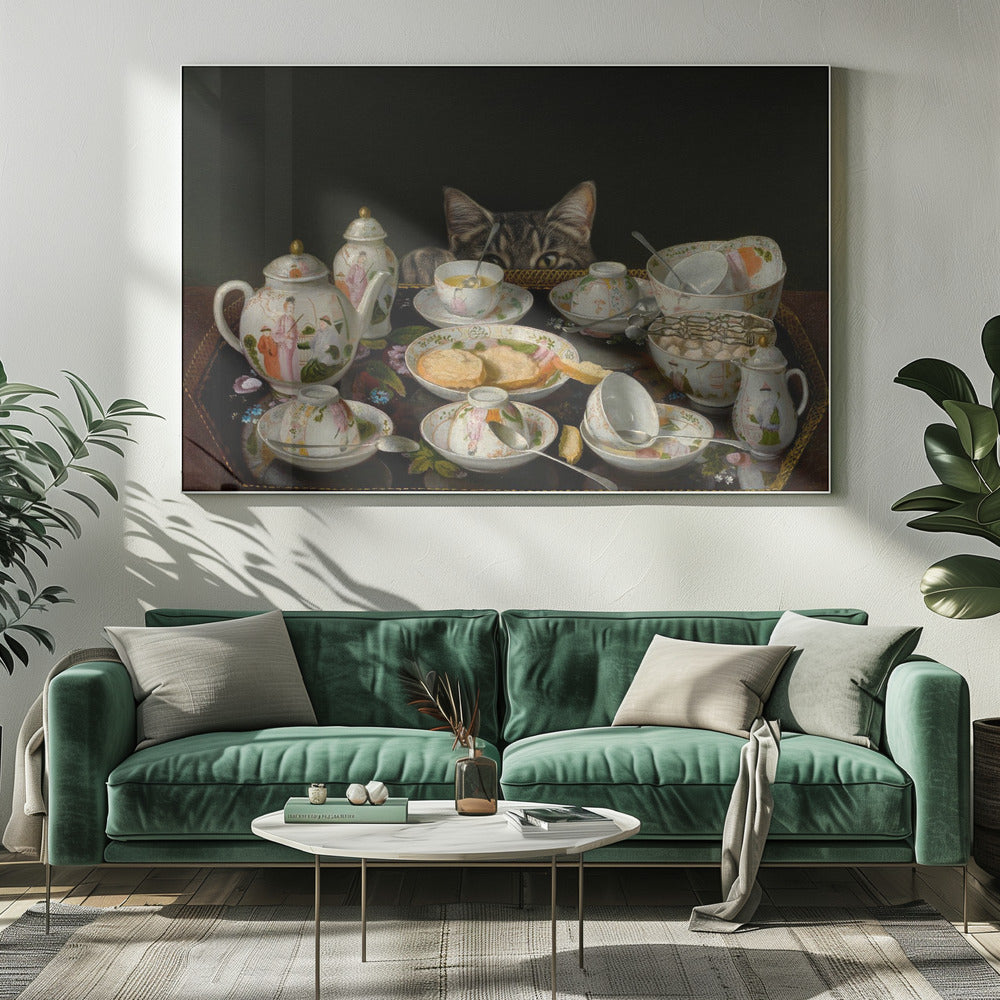 Ein Teeservice mit einer Katze | Leinwand