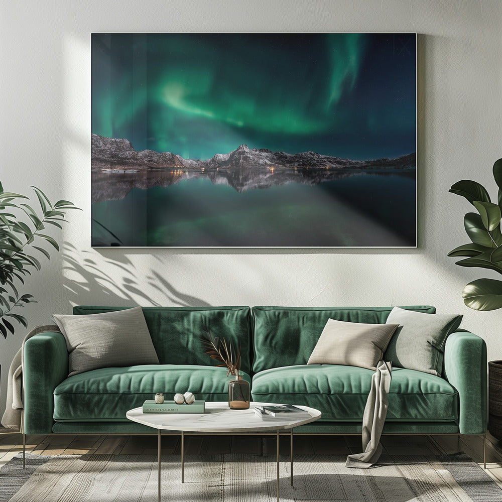 Lofoten Aurora Reflexion | Leinwand