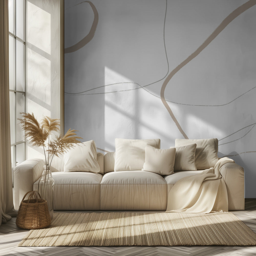 Beige und graue Linien auf weißem Hintergrund | Tapete