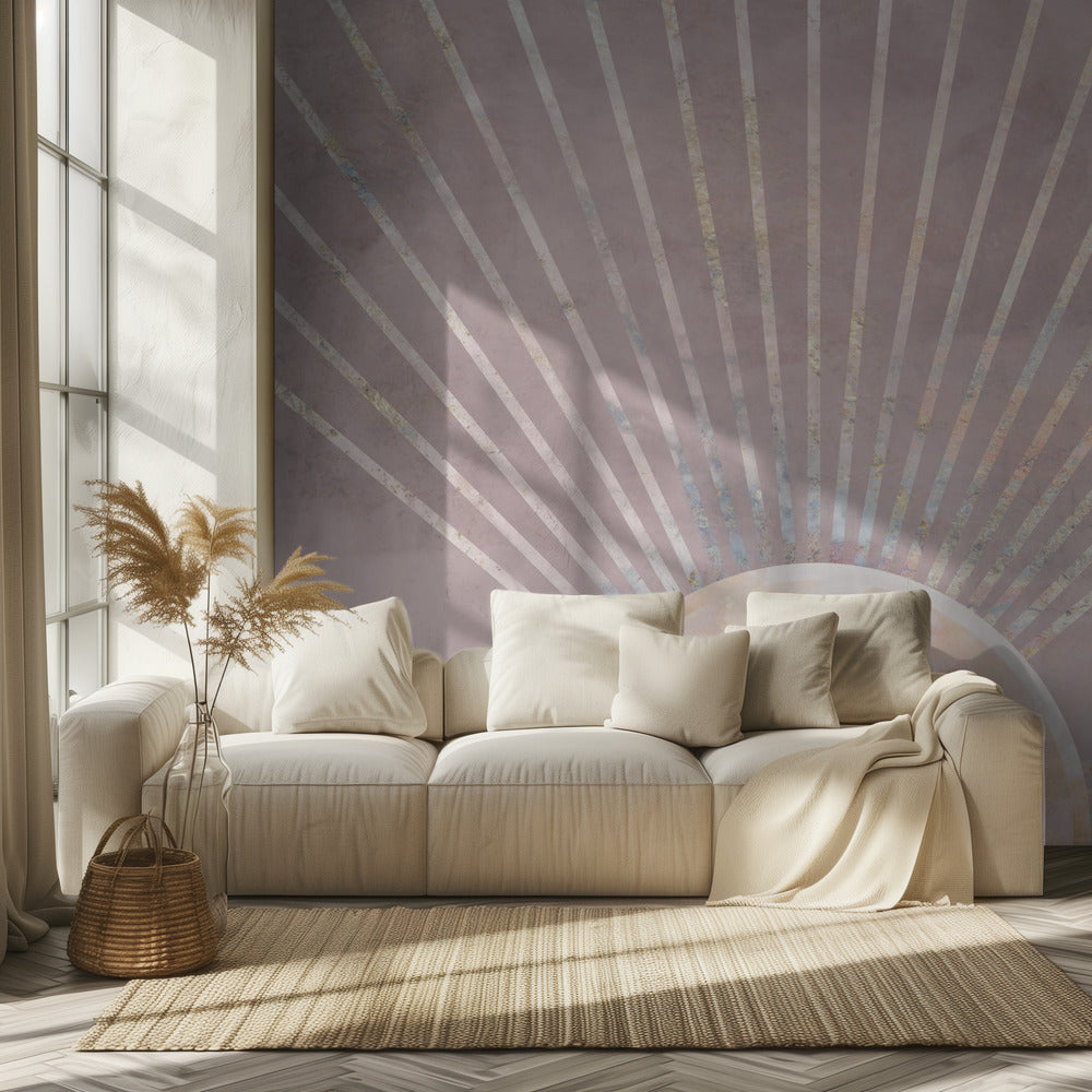 Goldene Sonnenstrahlen Wandbild rosa | Tapete