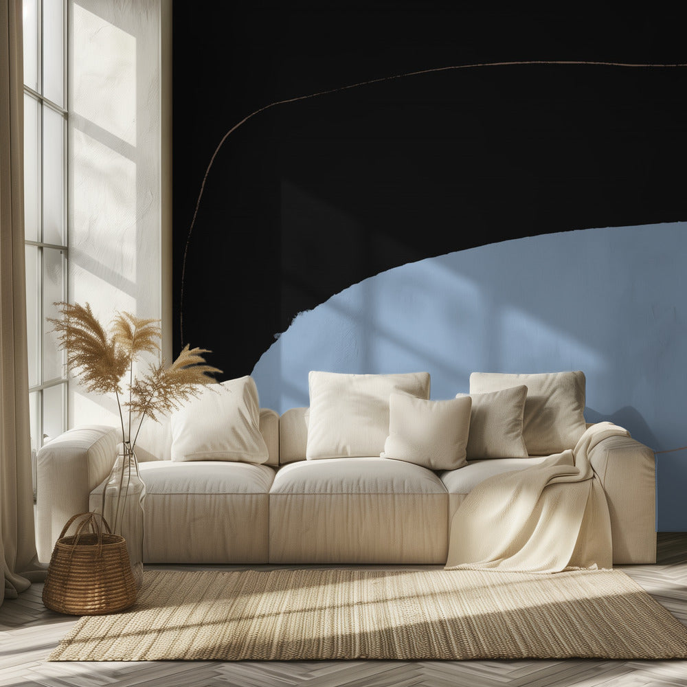 Verwobener Kontrast: Kräftiges Schwarz trifft sanftes Blau | Tapete