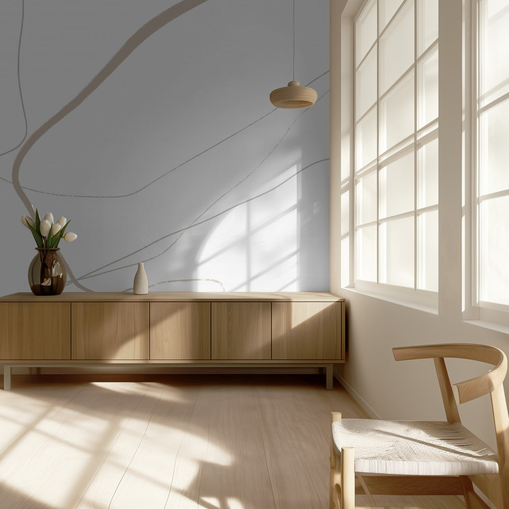 Beige und graue Linien auf weißem Hintergrund | Tapete