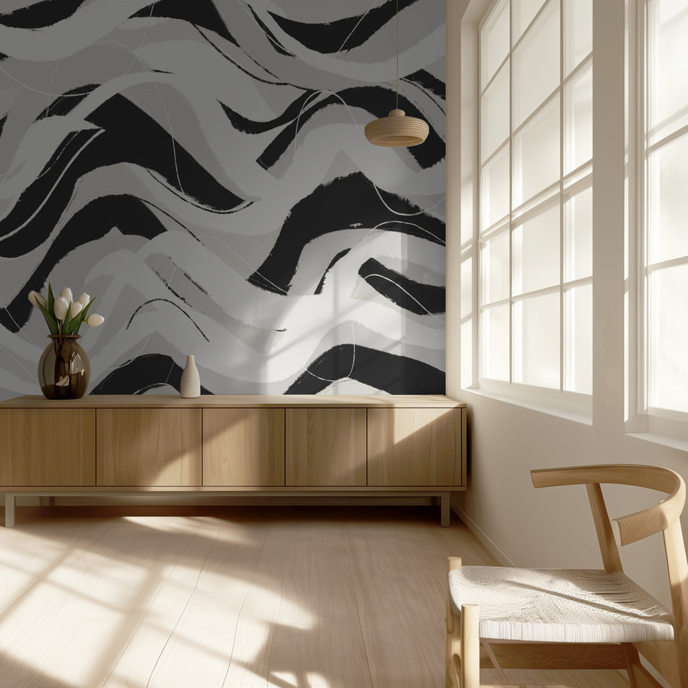 Monochrome Wellen | Tapete