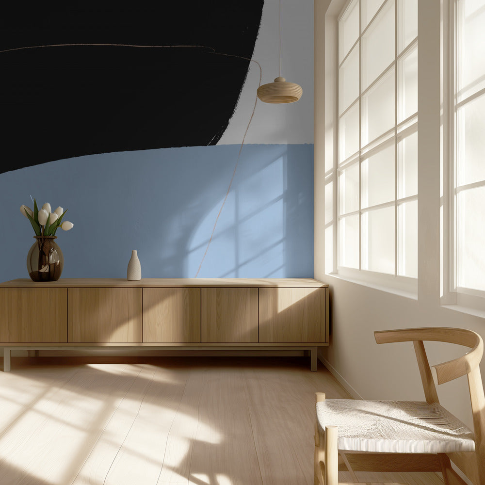Verwobener Kontrast: Kräftiges Schwarz trifft sanftes Blau | Tapete