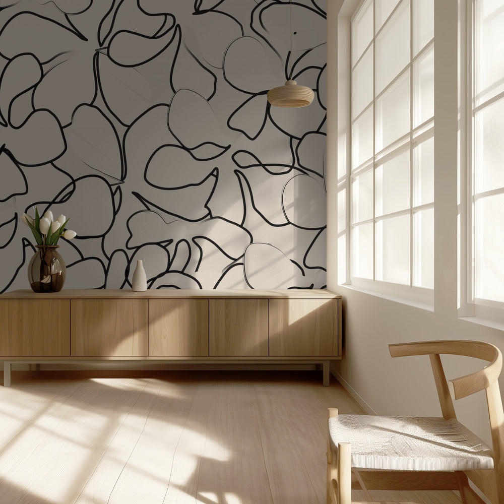 Elegant Floral Line Art On A Neutral Background | Wallpaper