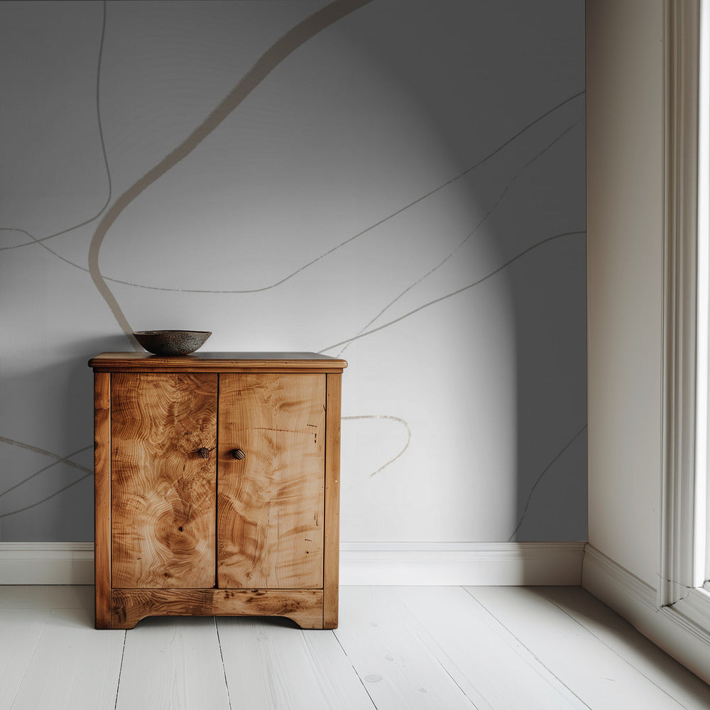 Beige und graue Linien auf weißem Hintergrund | Tapete
