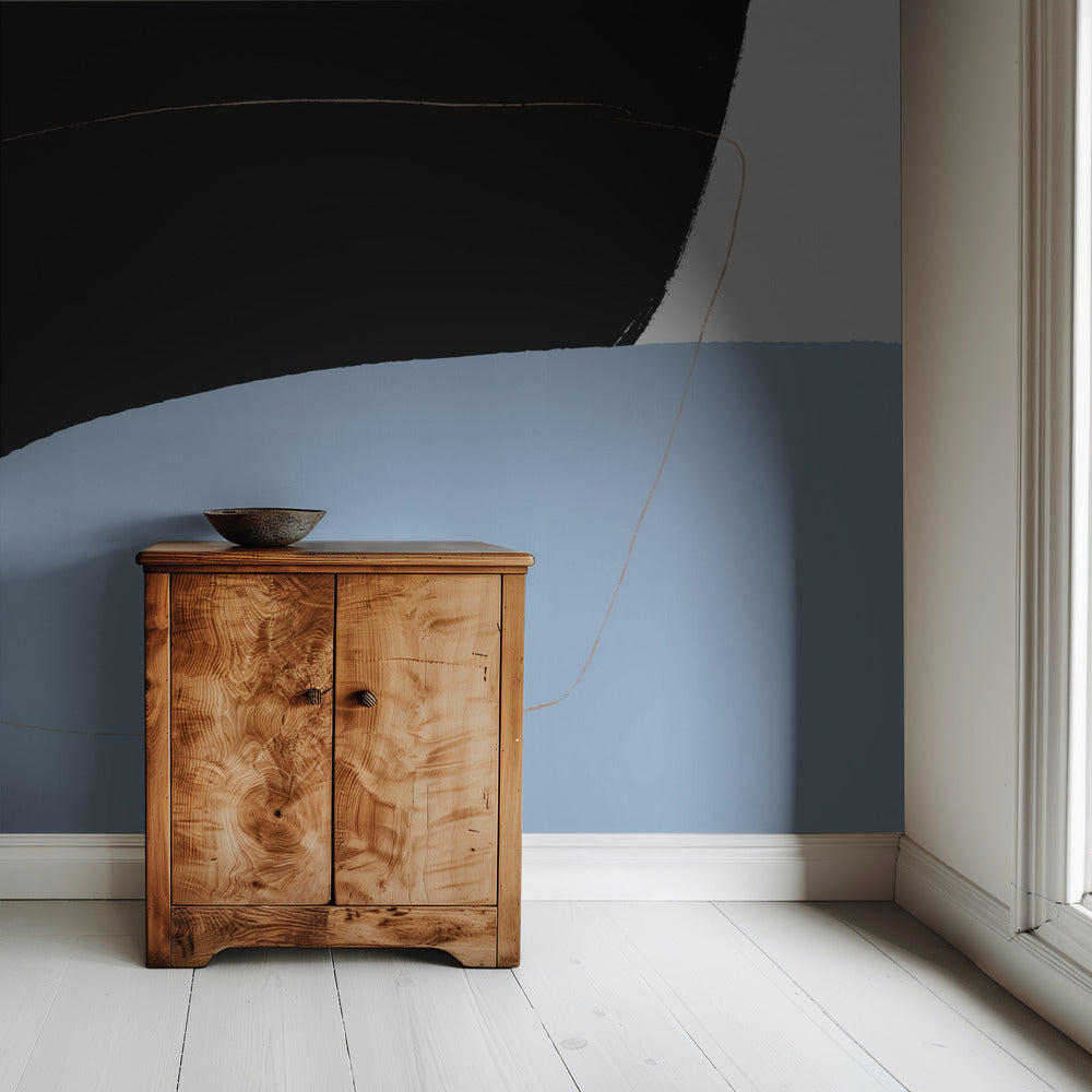 Verwobener Kontrast: Kräftiges Schwarz trifft sanftes Blau | Tapete