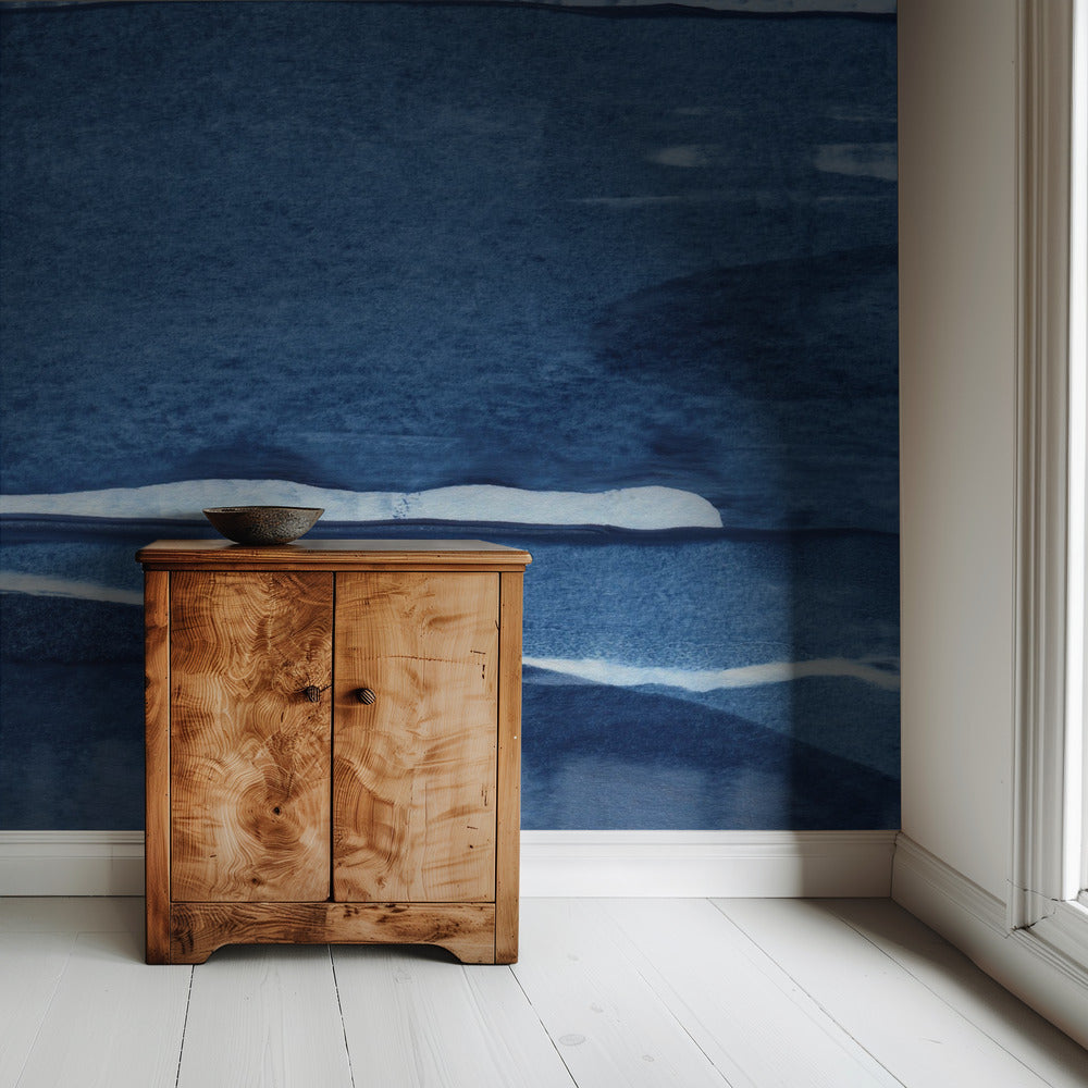 Blaue Aquarellwellen | Tapete