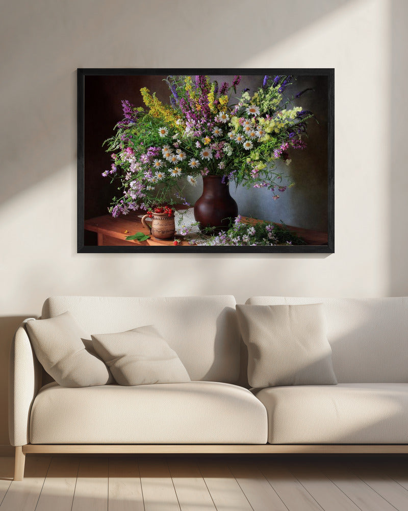 Stillleben mit Wildblumen und Beeren | Leinwand