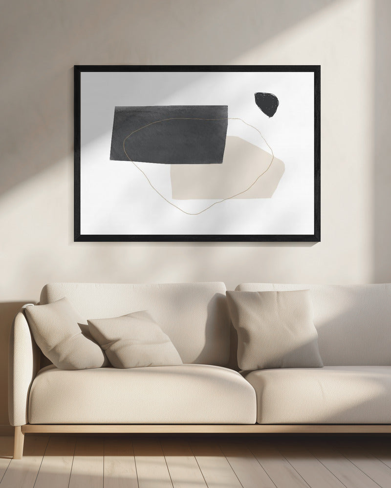 Geometrische Formen in Schwarz, Grau und Beige | Leinwand