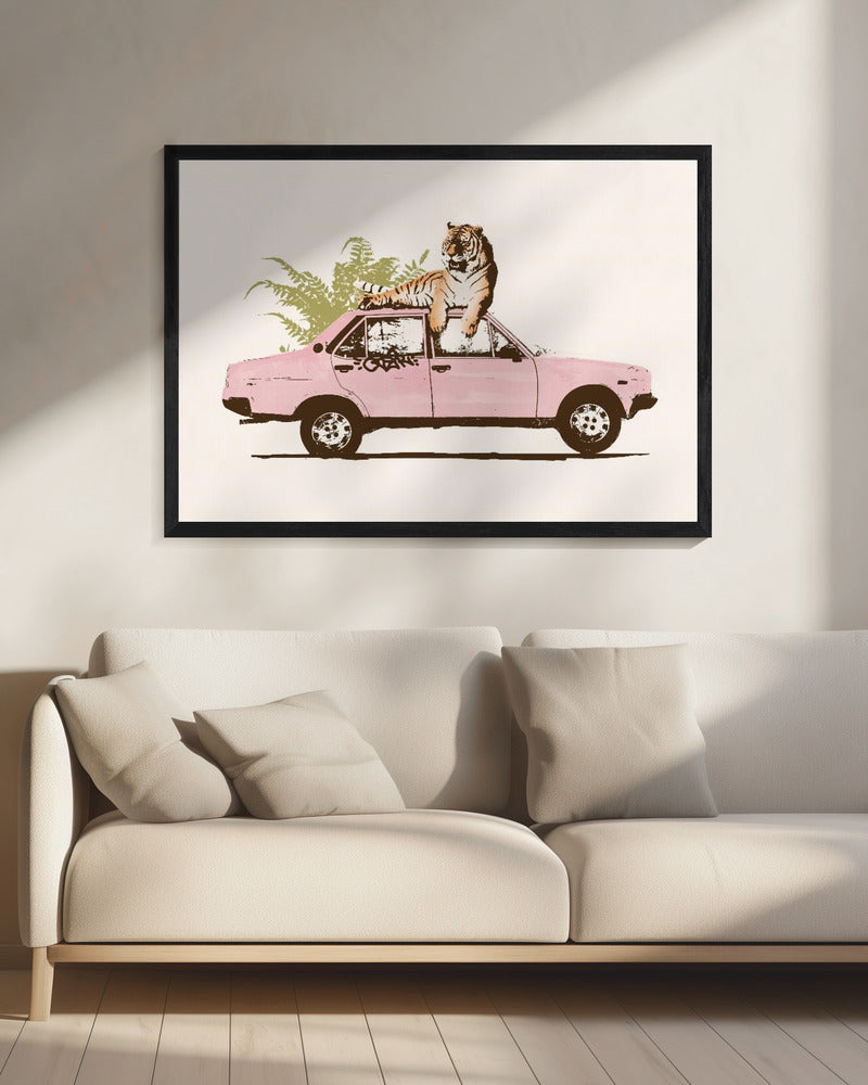 Tiger auf Auto | Leinwand