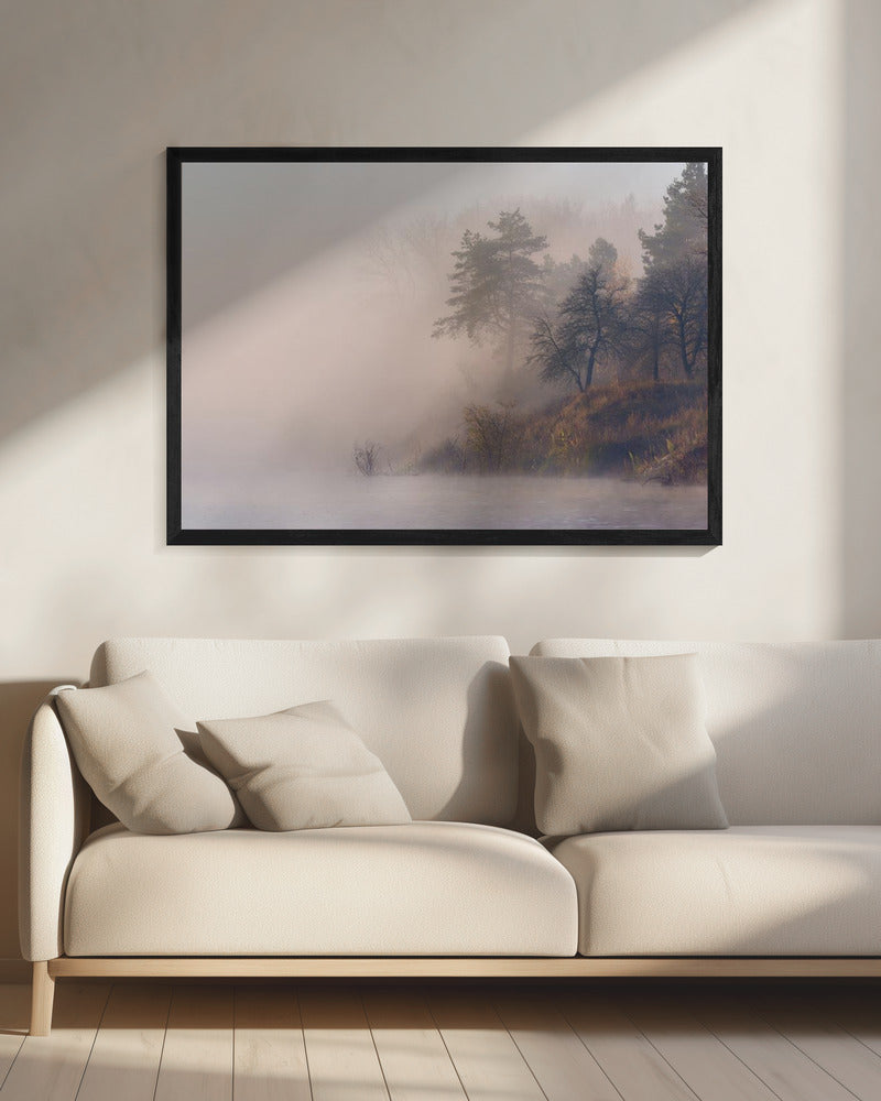 Nebliger Herbstmorgen am Fluss | Leinwand