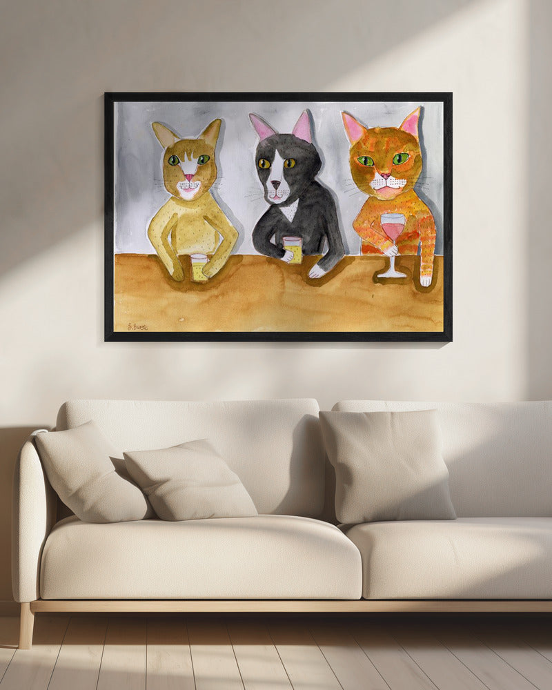 Drei Katzen an der Bar | Leinwand