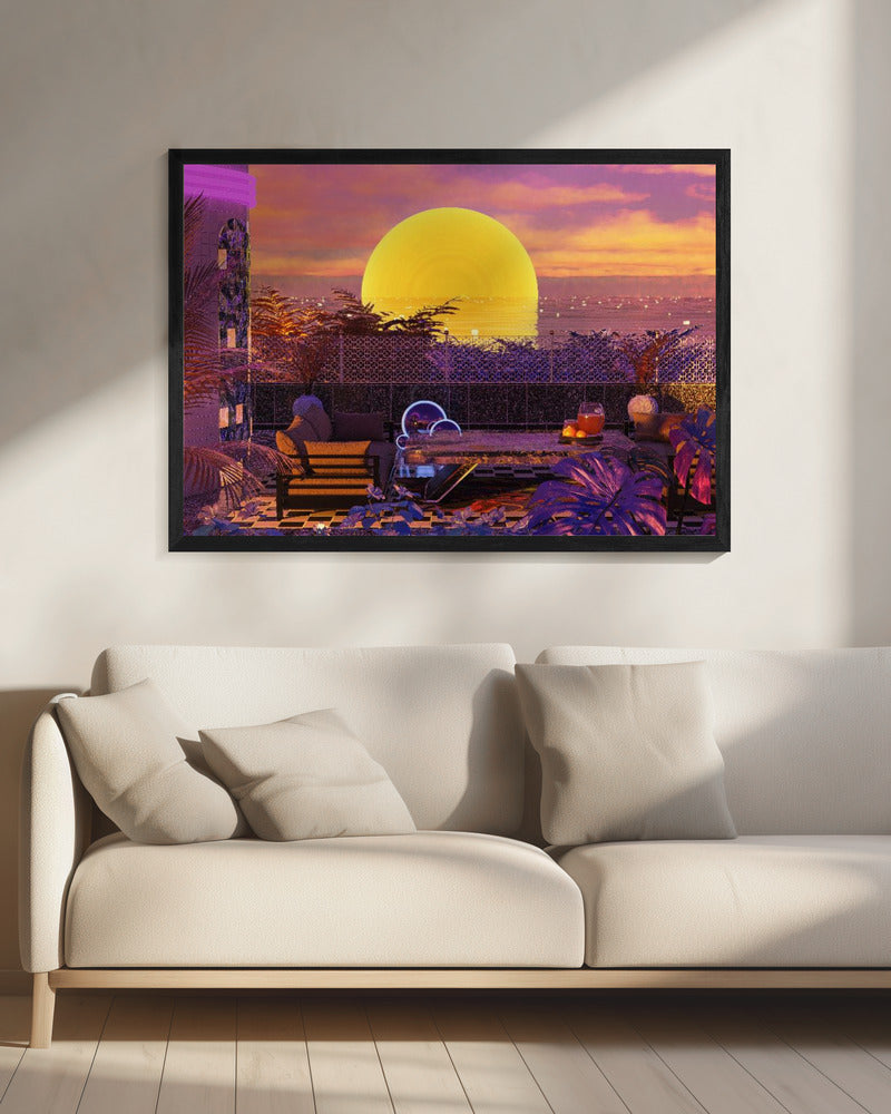 Retro Futurismus Vaporwave Sonnenuntergang | Leinwand