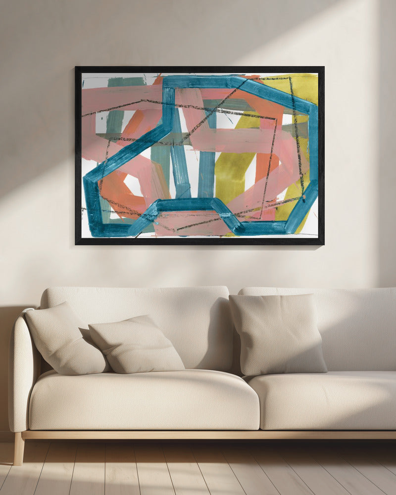 Abstrakte Linien in Blau und Rosa | Kunstdruck auf Leinwand