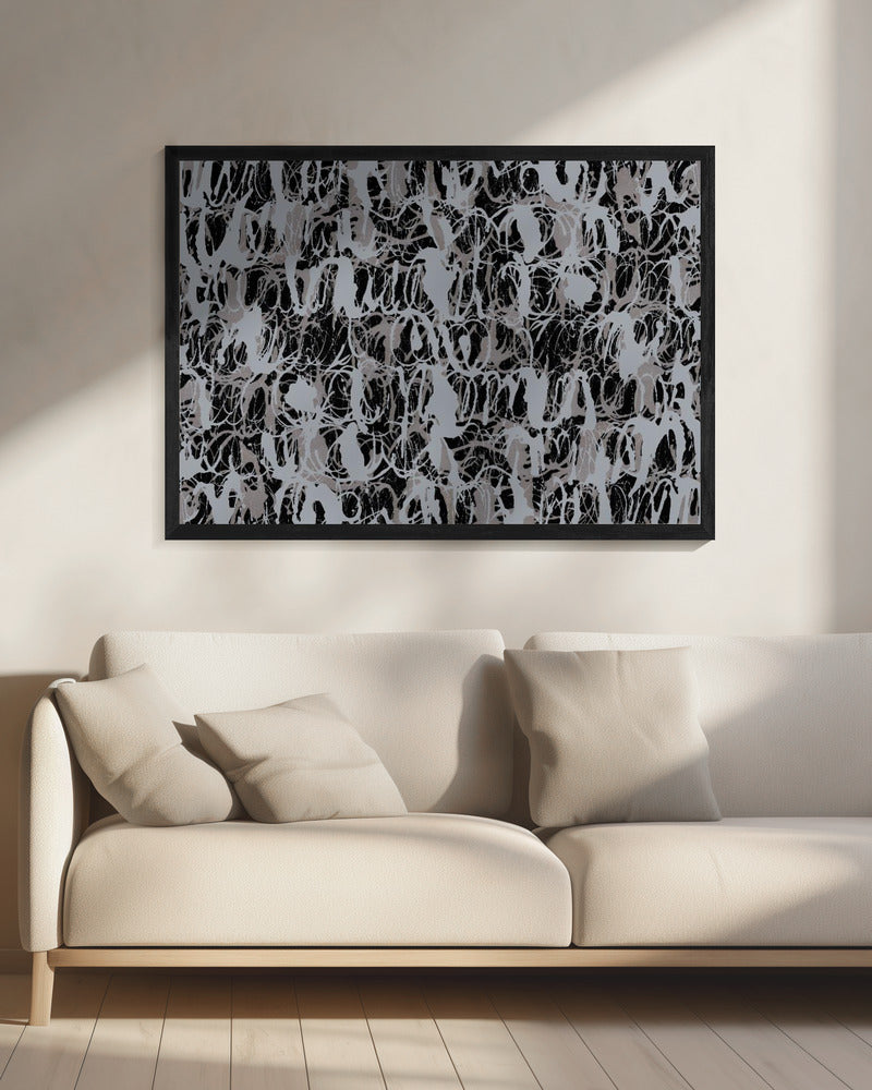 Abstrakte Tintenwirbel Blau Schwarz | Leinwand
