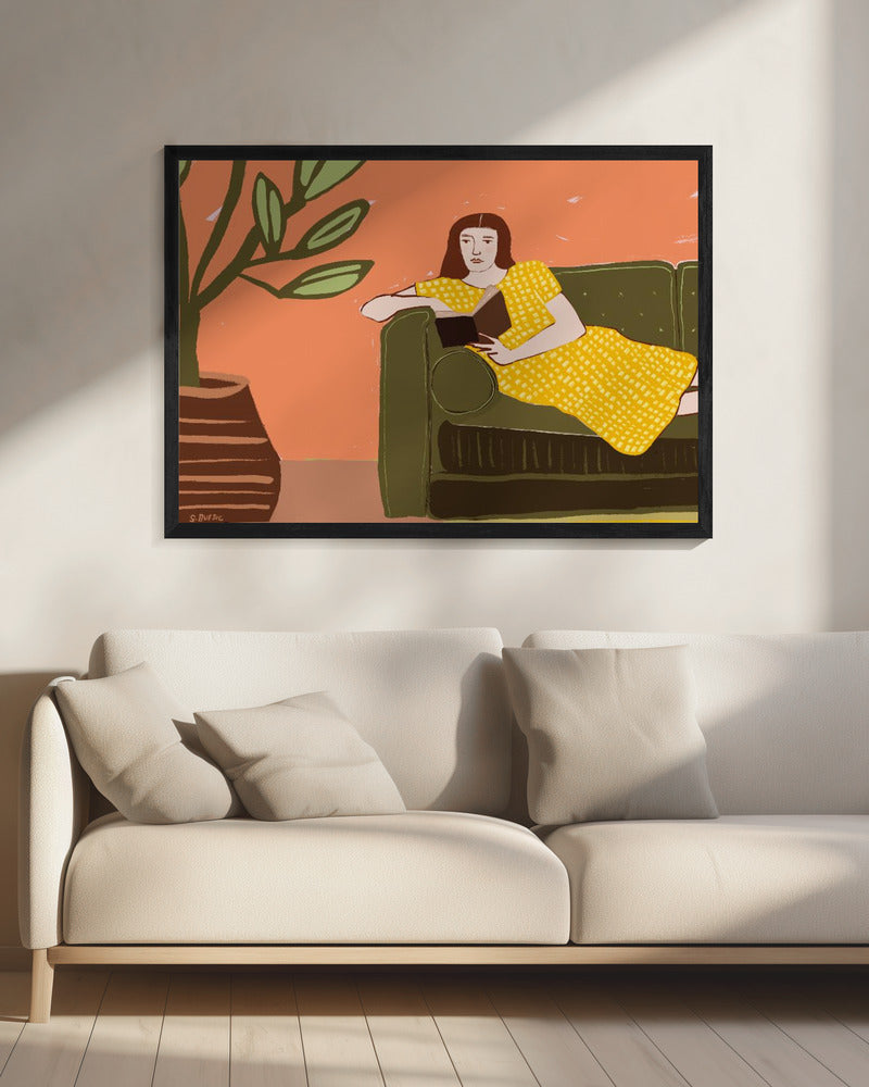 Lesende Frau im gelben Kleid | Leinwand