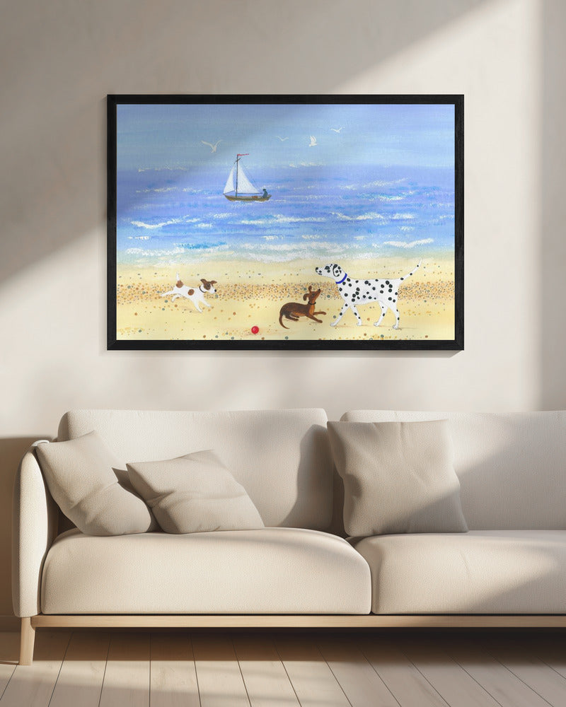 Hund spielt am Strand | Leinwand