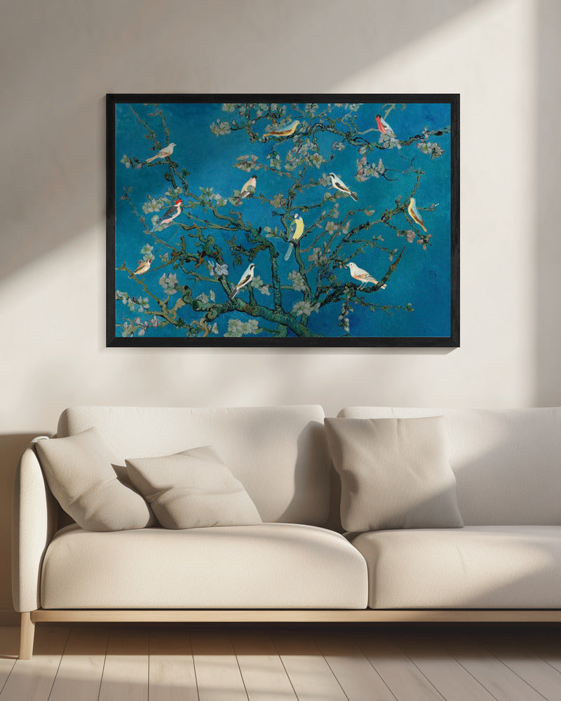 Vögel in der Mandelblüte | Leinwand