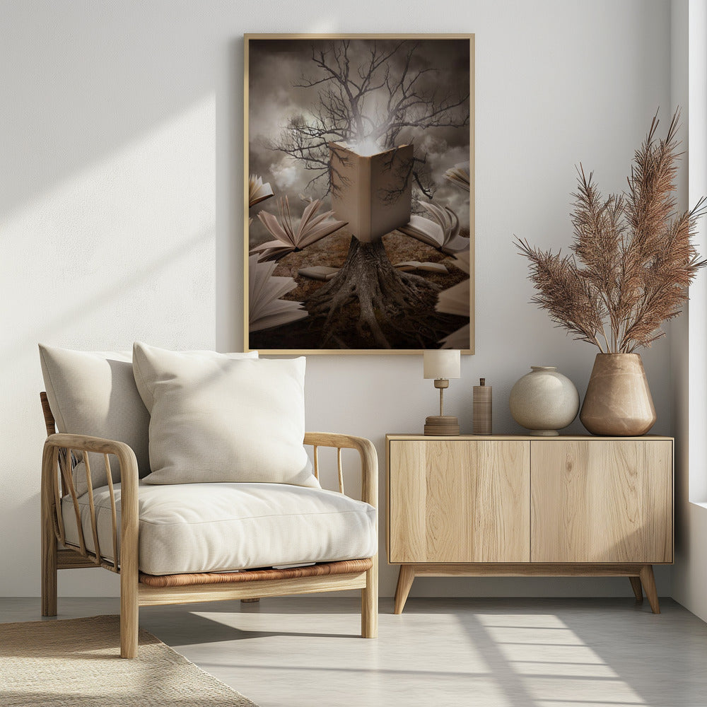 Alter Baum liest Geschichtenbuch | Poster