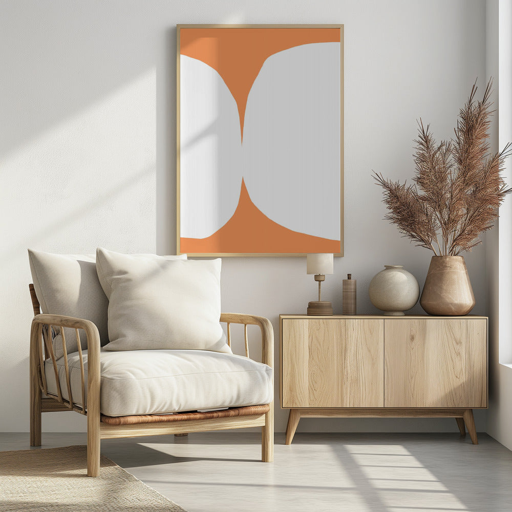 Geometrische weiße Formen auf orangefarbenem Hintergrund | Poster