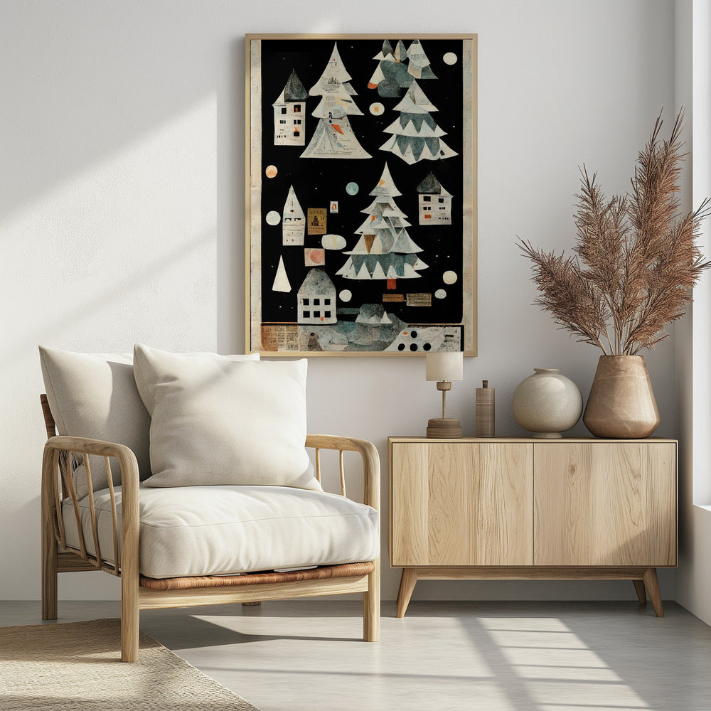 Ein Papierdorf bei Nacht | Poster