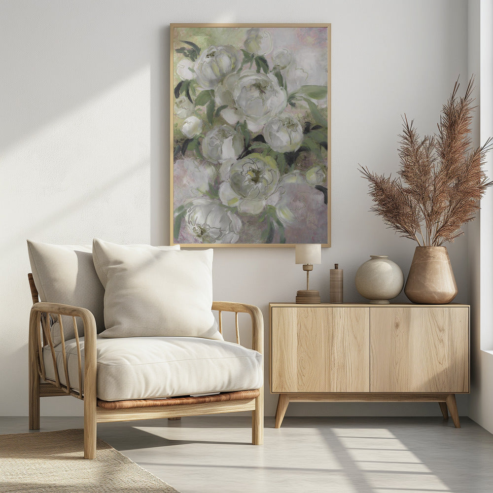 Traurige, malerische Blumen in Grün | Poster