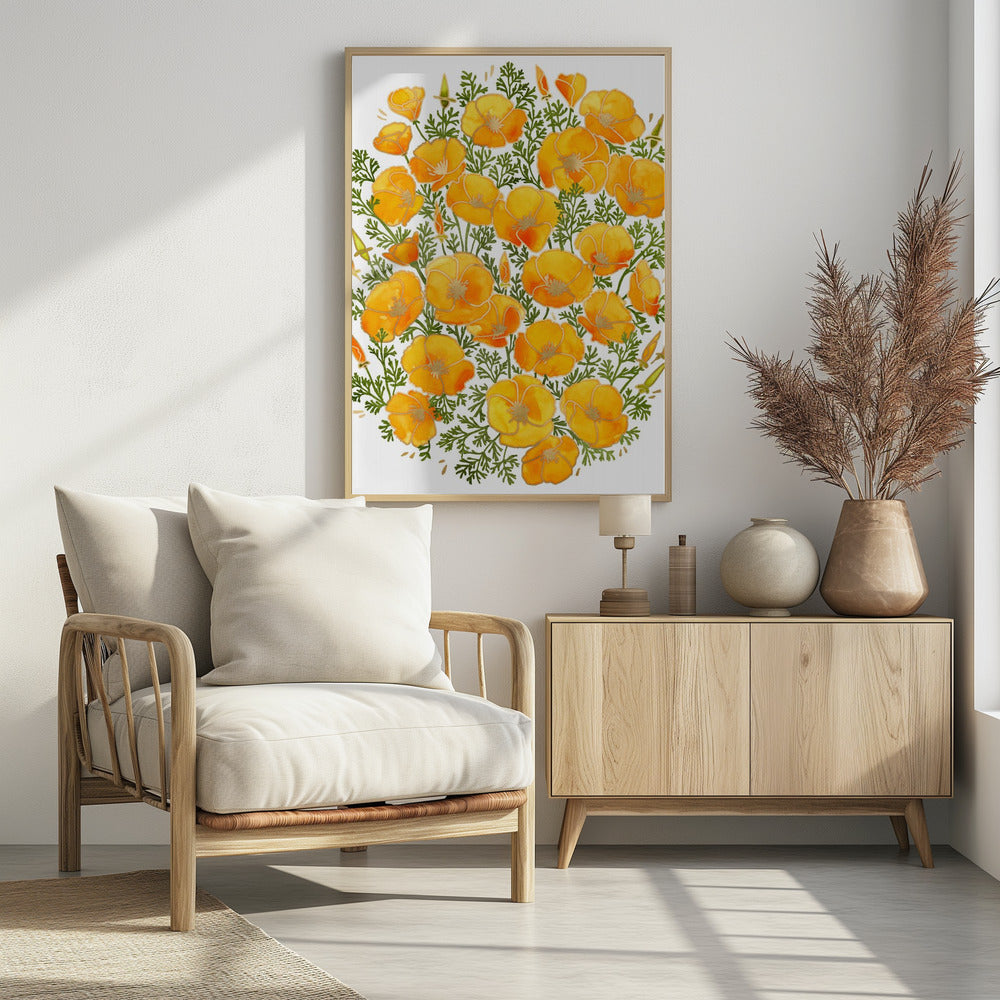 Kalifornischer Mohn mit goldenen Akzenten | Poster