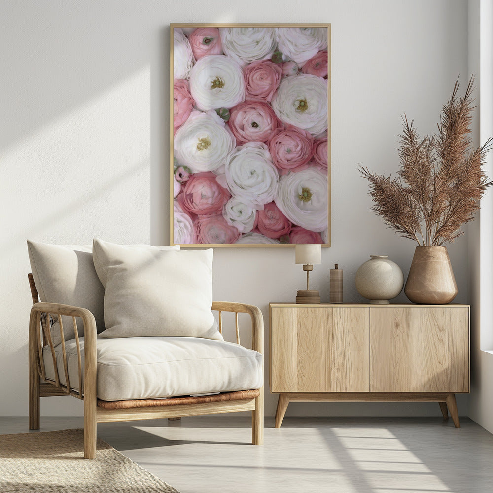 Verstreute Ranunkeln in gedecktem Rosa I | Poster